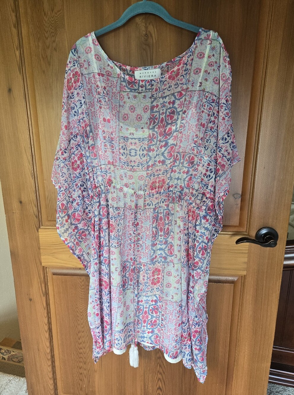 Margaux Riviera Floral Kaftan Tunic Dress — Pink & Blue, Sz. 1X